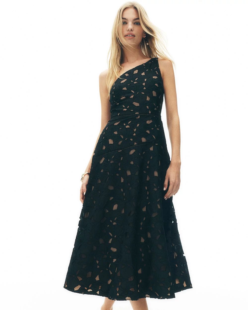 One-Shoulder Lace Midi Dress