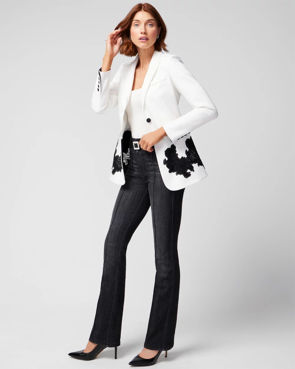 Petite Fashion Blazer With Lace click to view larger image.