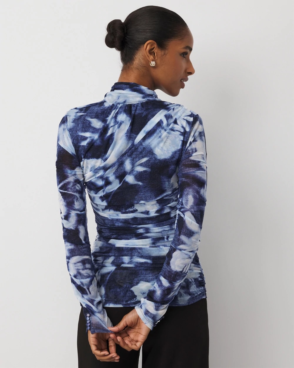 Ruched Long Sleeve Mesh Top