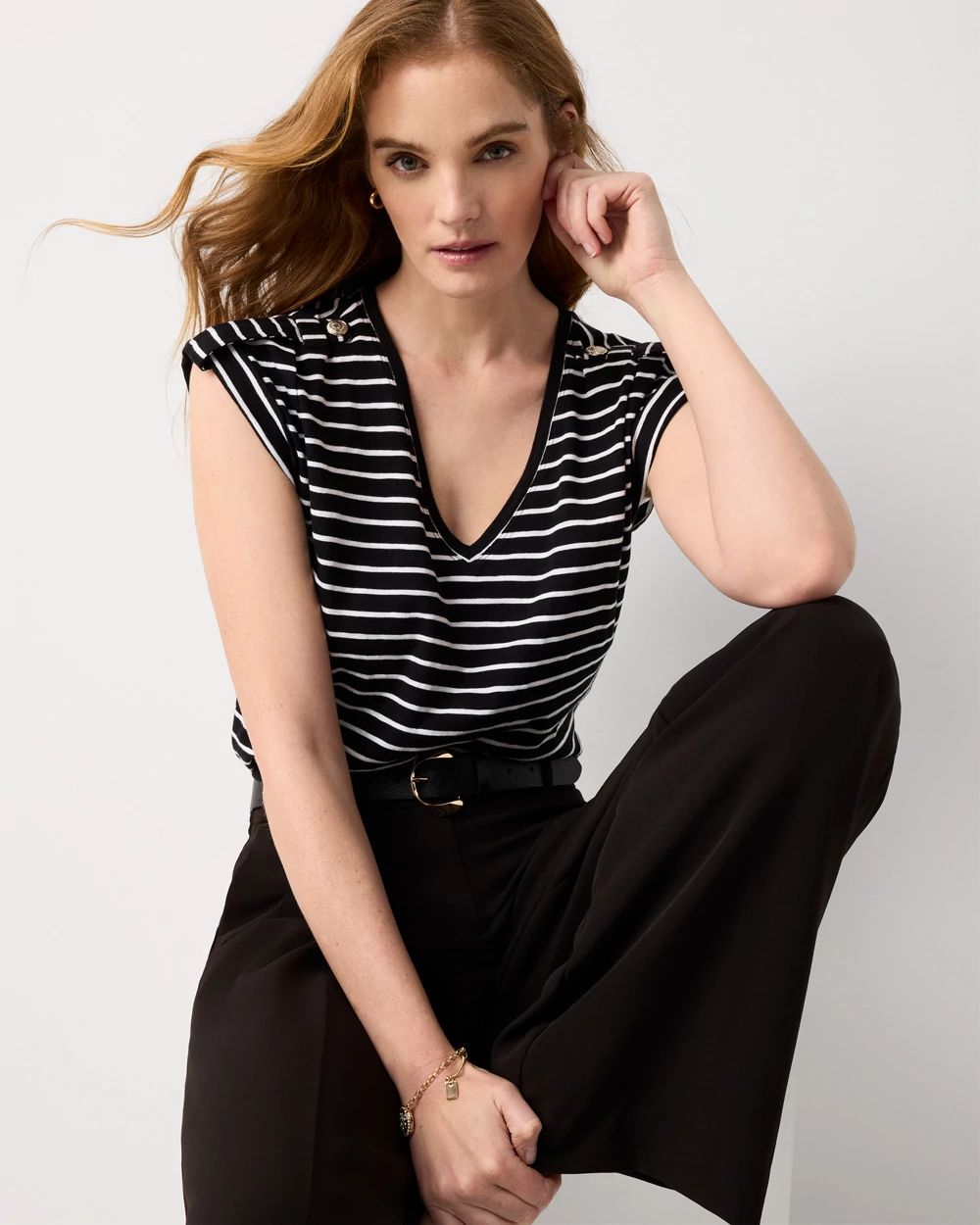 V-Neck Tee with Epaulets click to view larger image.