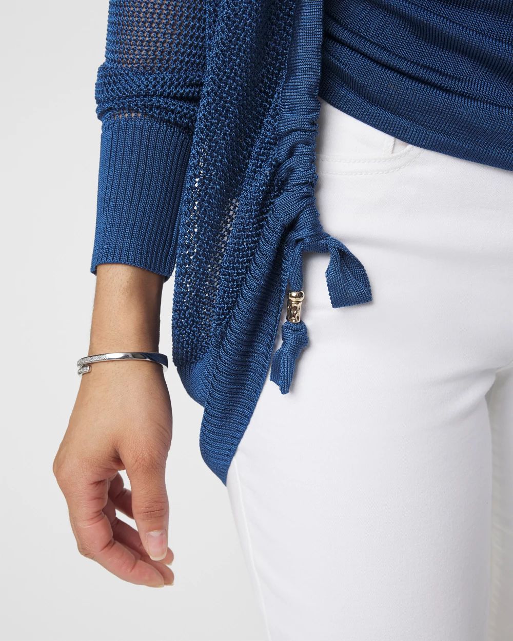Mesh Cinched Cardigan Sweater
