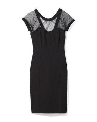 Petite Swiss Dot & Mesh Neckline Black Dress