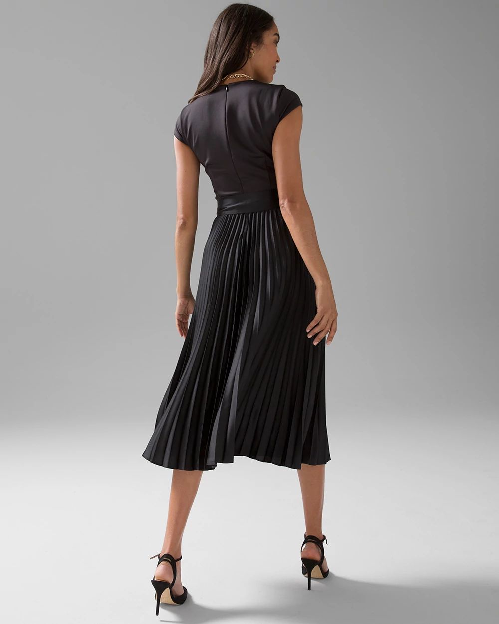 Scuba Knit & Satin Pleated Dress