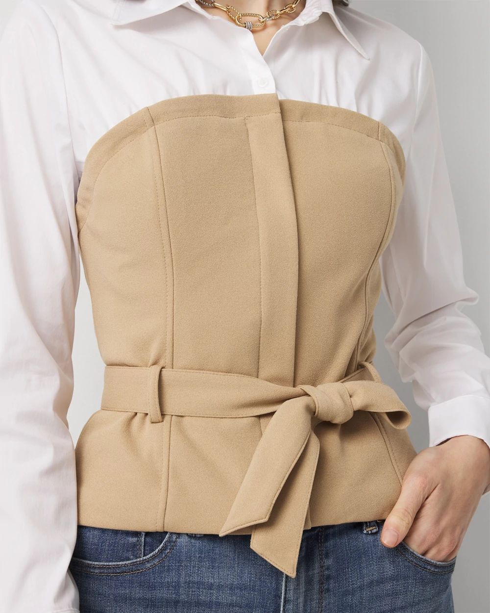 Crepe Bustier + Poplin Shirt click to view larger image.