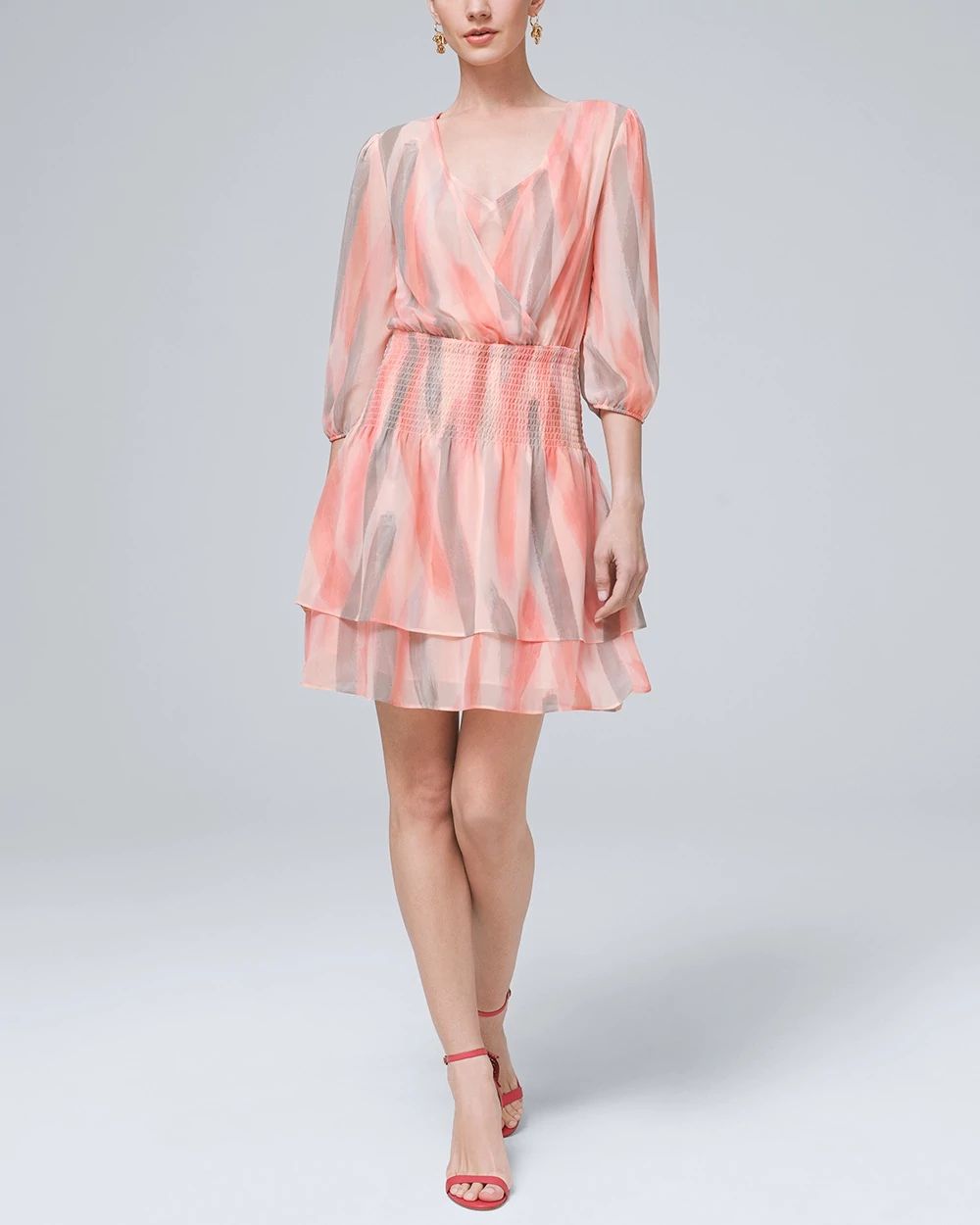 Petite Striped Soft Flounce Blouson Dress