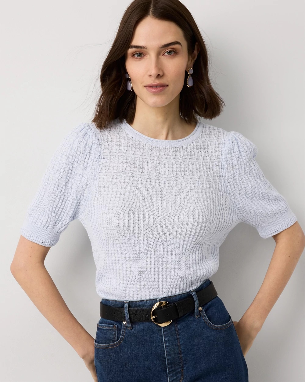 Novelty Stitch Puff Sleeve Pullover