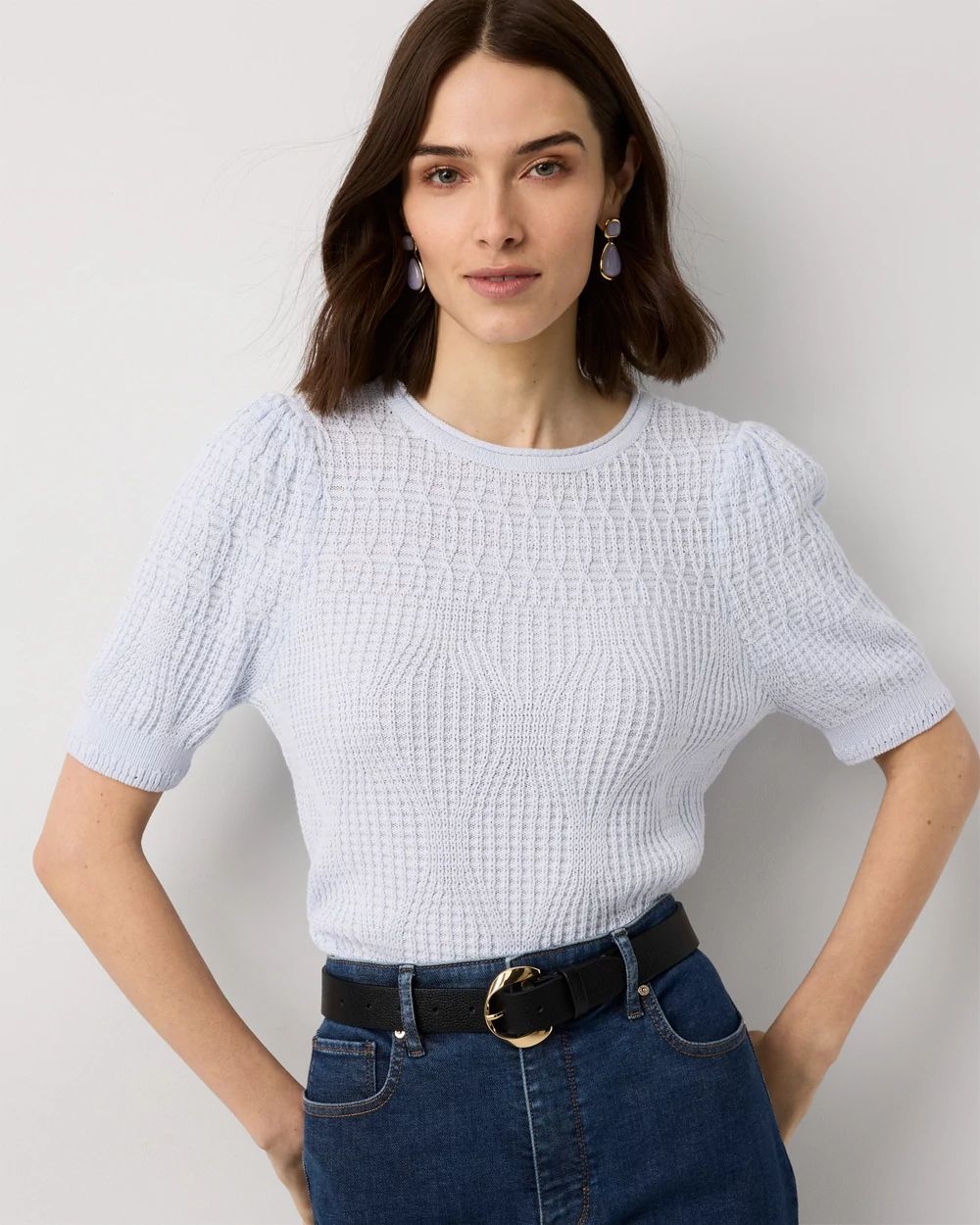 Novelty Stitch Puff Sleeve Pullover