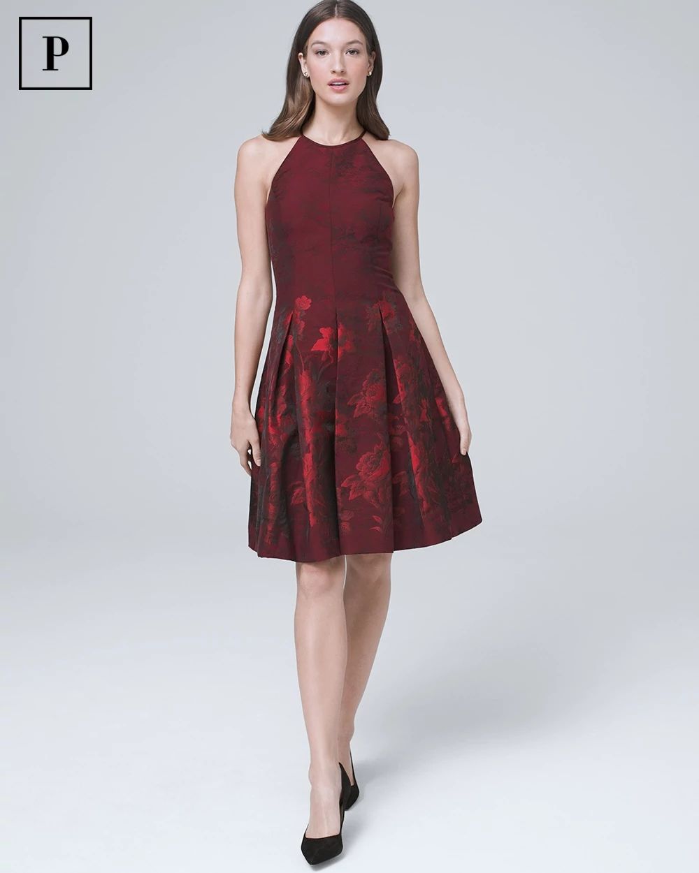 Petite Floral-Jacquard Fit-and-Flare Dress