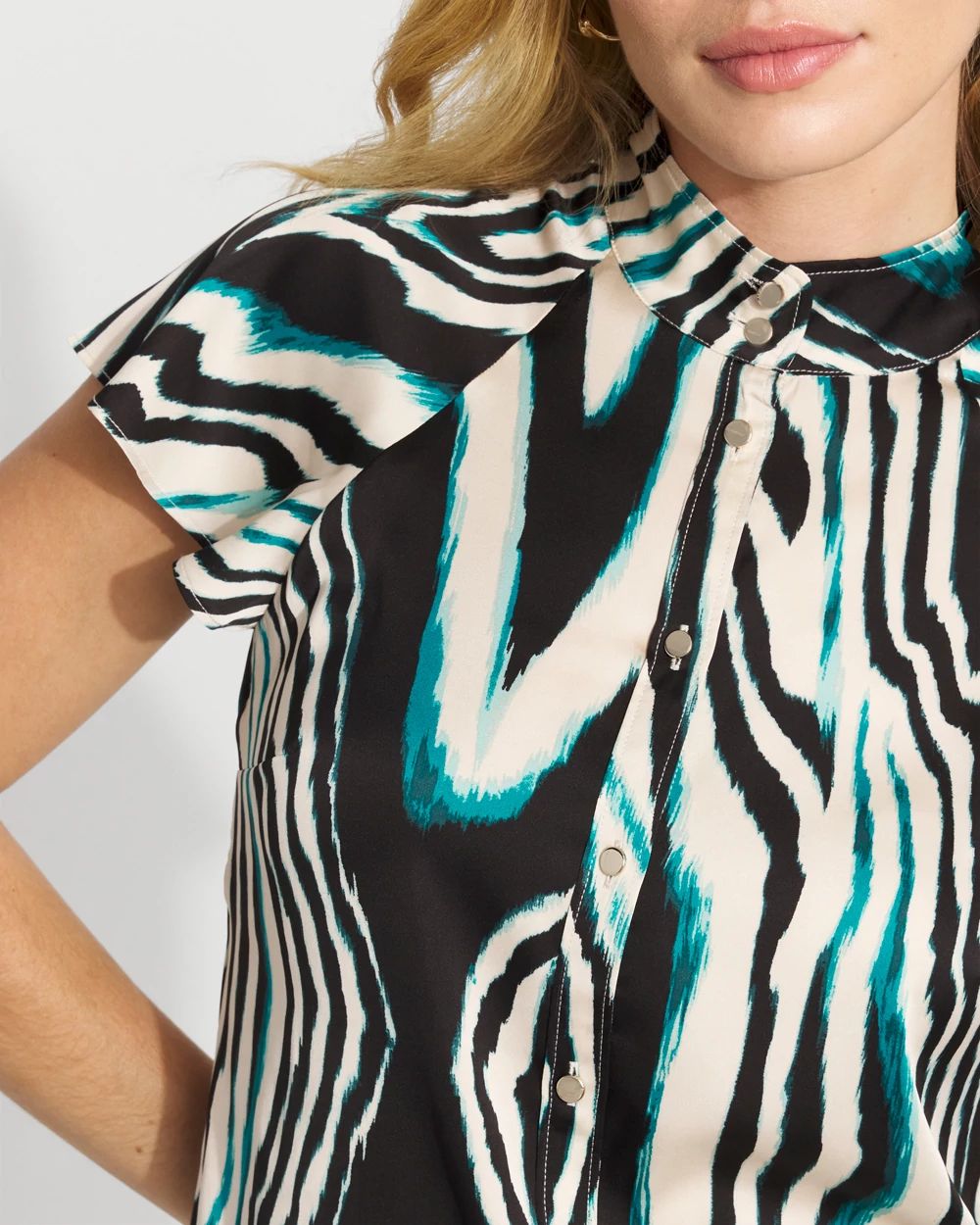 Flutter-Sleeve Satin Shirt