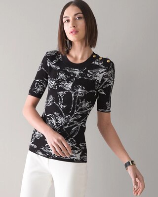 Button Shoulder Jacquard Sweater