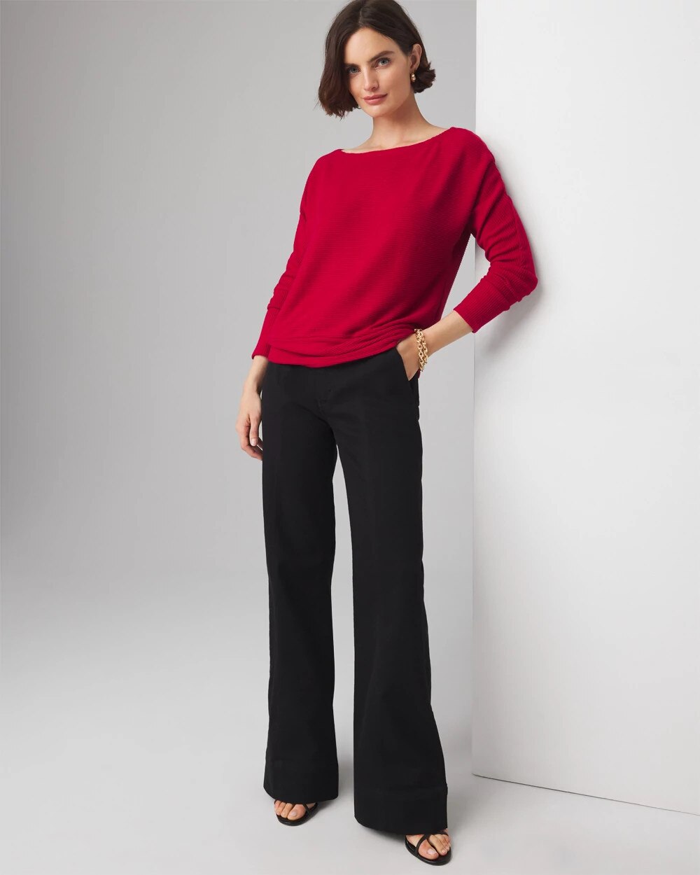 Off-The-Shoulder Ribbed Knit Pullover - image 2