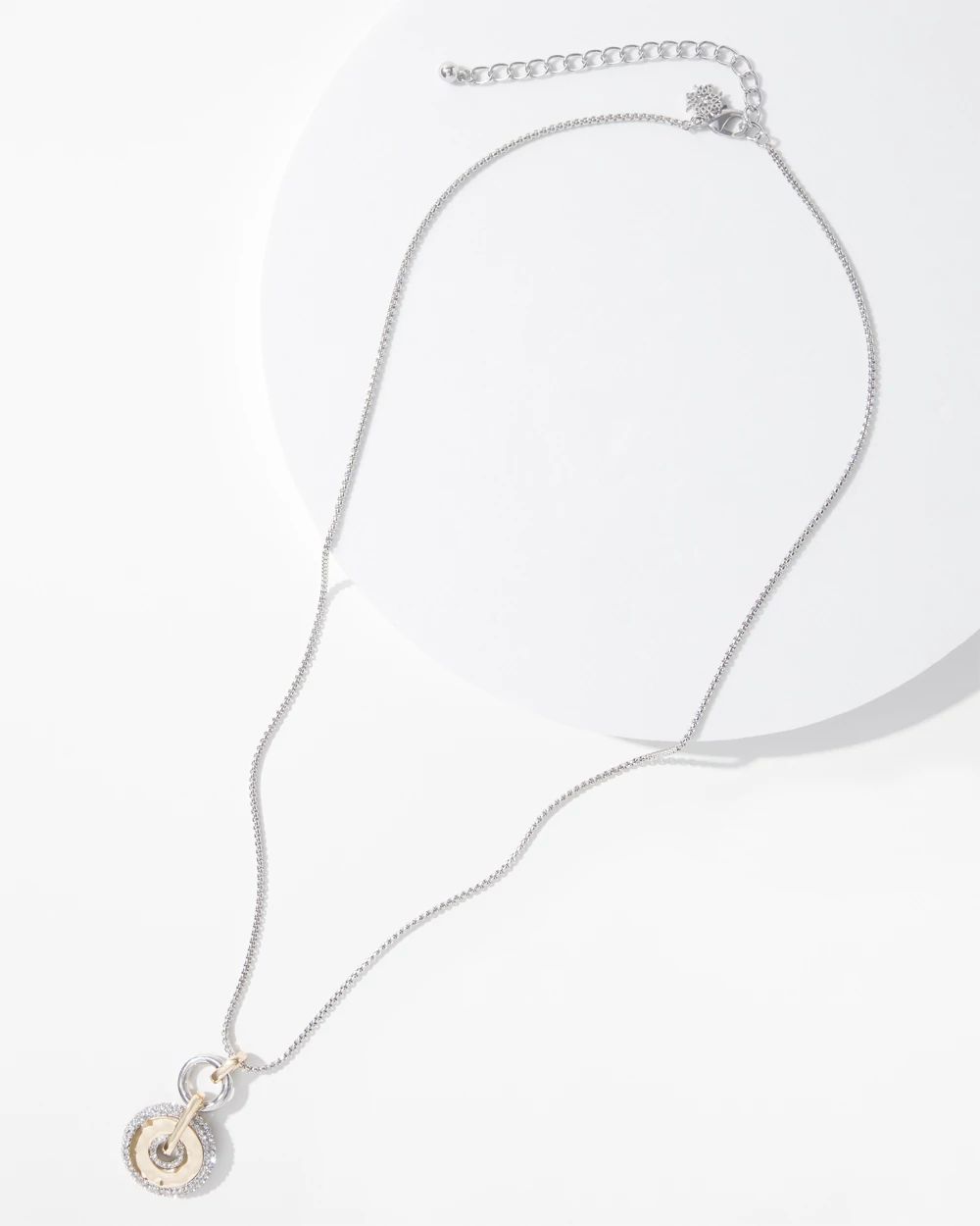 Mixed Metal Pave Coin Pendant Necklace