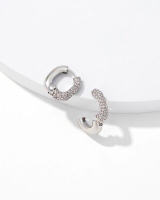 Silver + Pave Square Hoop Earrings