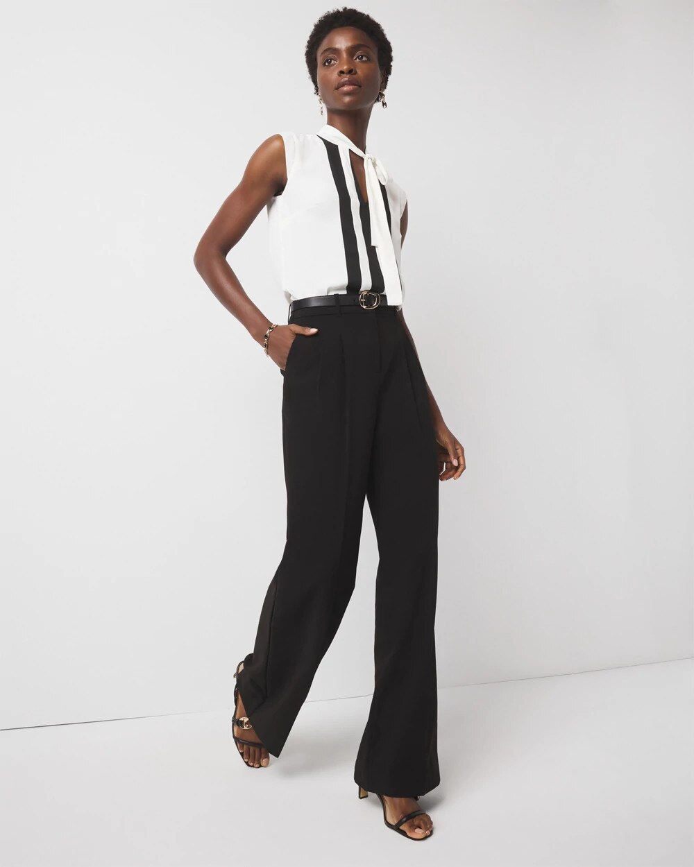 Colorblock Tie-Neck Shell - image 2