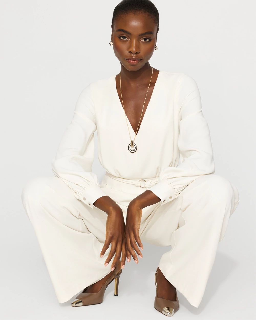 Sheer Sleeve Crepe Jumpsuit