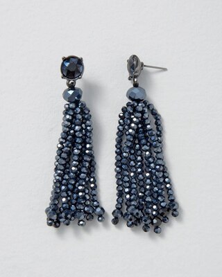 Navy Beaded Tassel Earrings