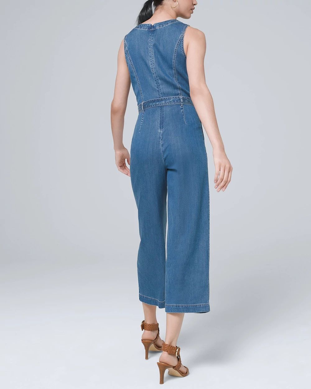 Lace Up Crop Denim Jumpsuit