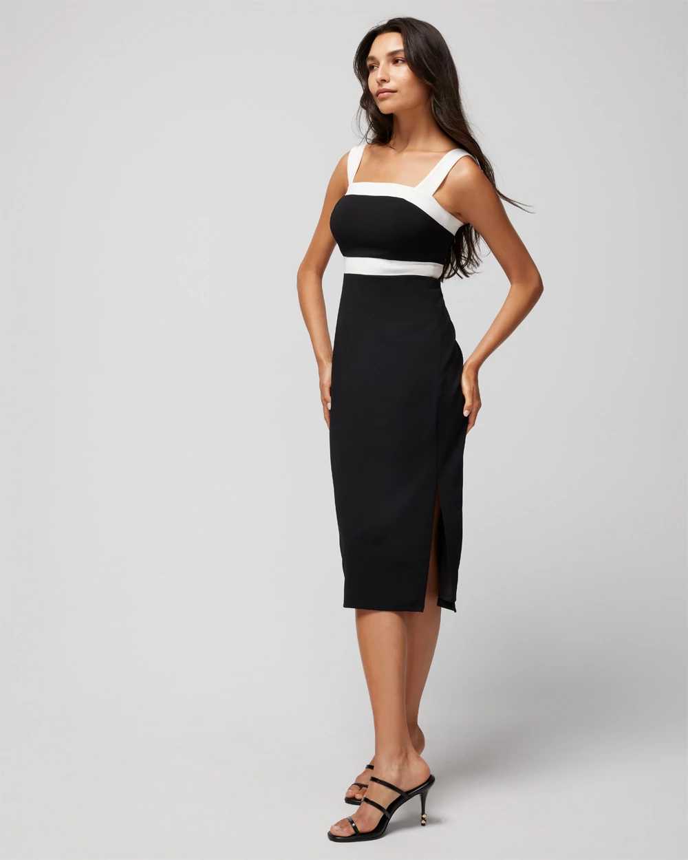 White square neck outlet midi dress