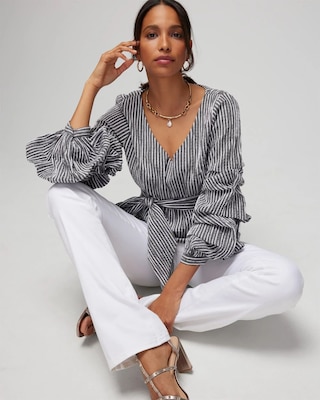 Ruffle Sleeve Seersucker Blouse