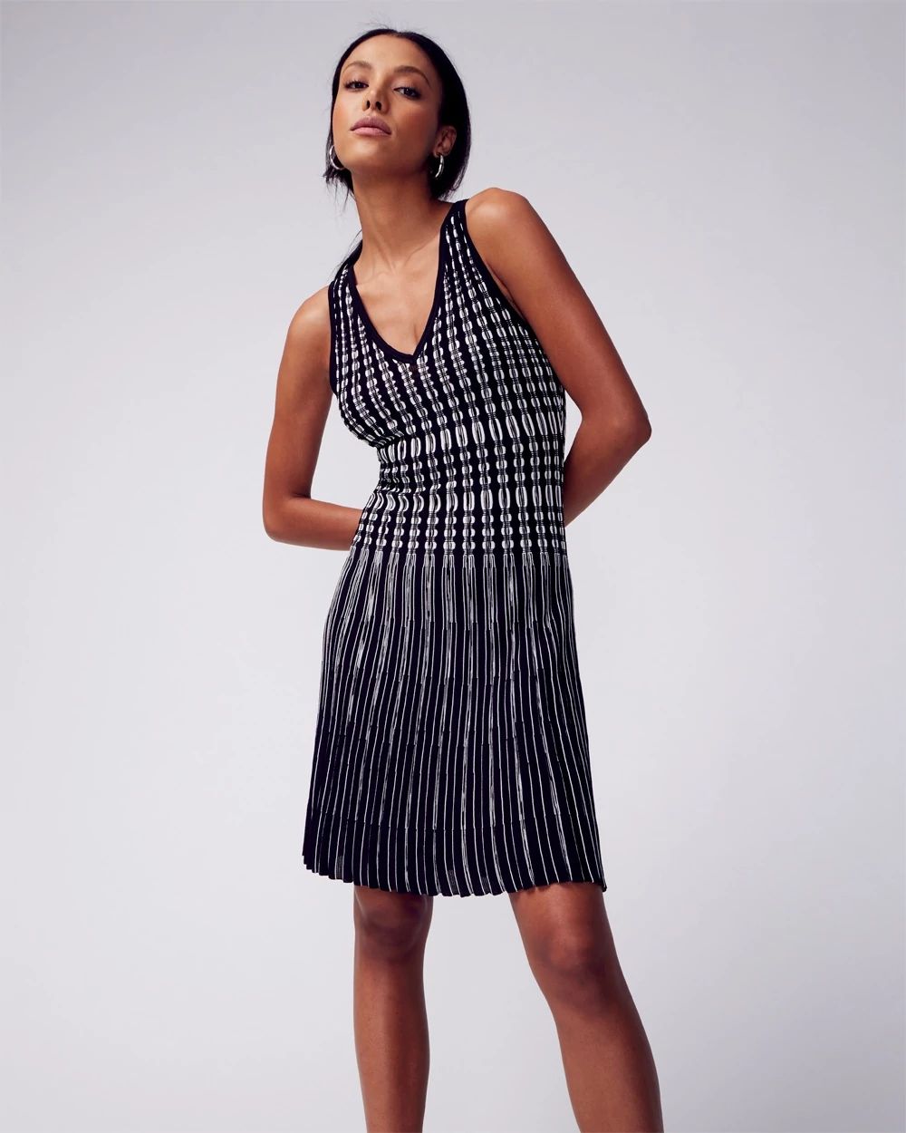 Contrast Knit Fit-and-Flare Sweater Dress