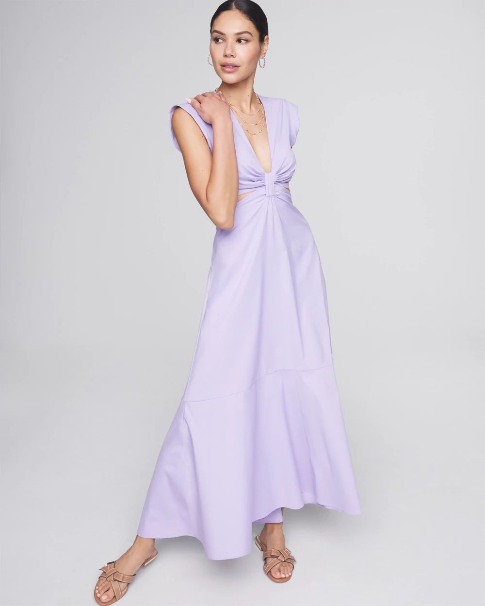 Petite Cap Sleeve V-Neck Cutout Midi Dress