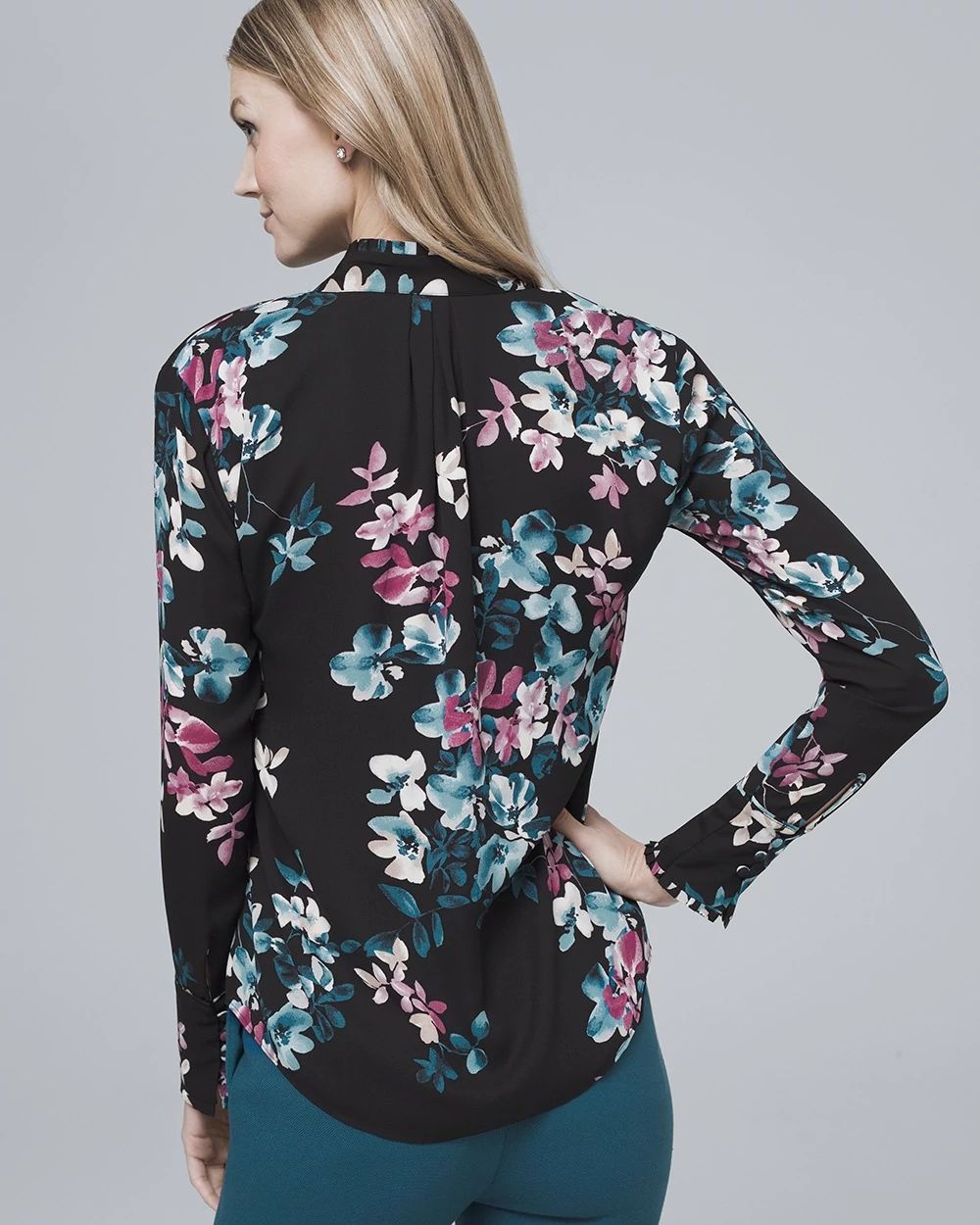 Floral-Print Tie-Neck Blouse