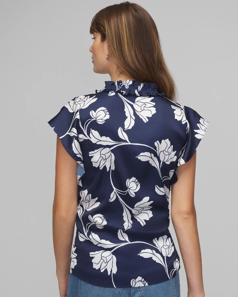 Petite Ruched Neck Flutter Shell Top