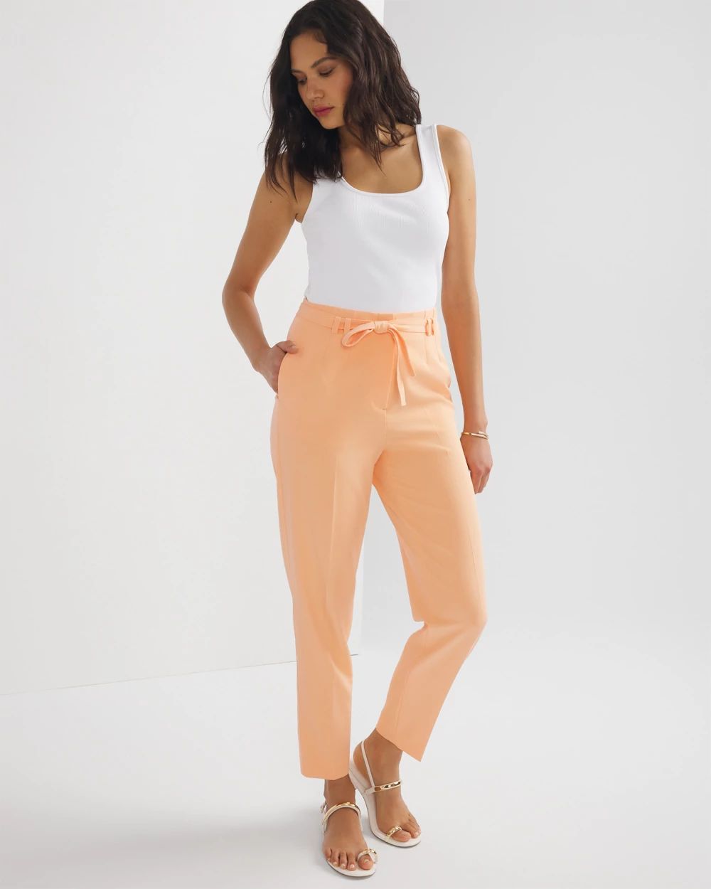 Belted Tapered Ankle Fluid Pant