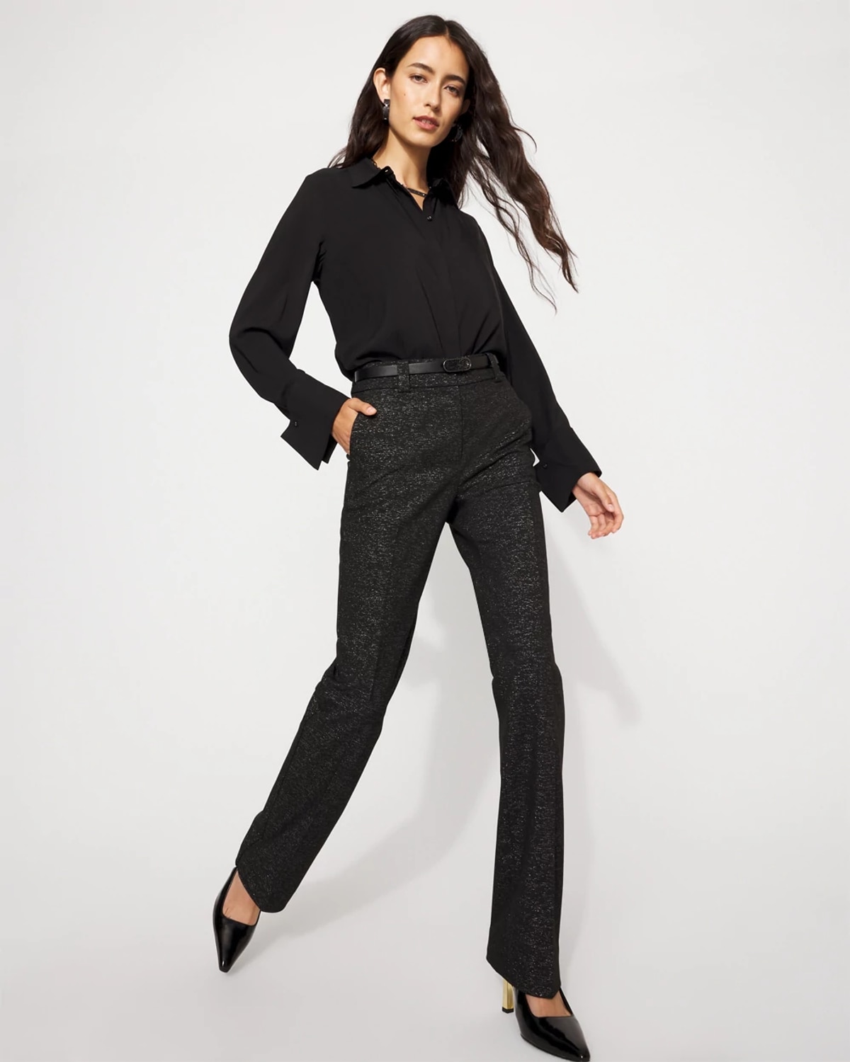 White House Black Market Blake Lurex Slim Boot Pants In Black