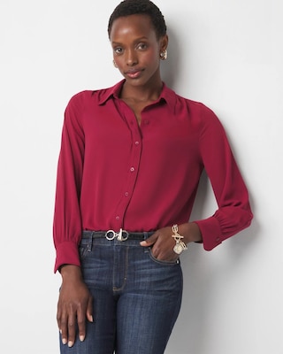 Petite Long Sleeve Soft Shirt with Piping