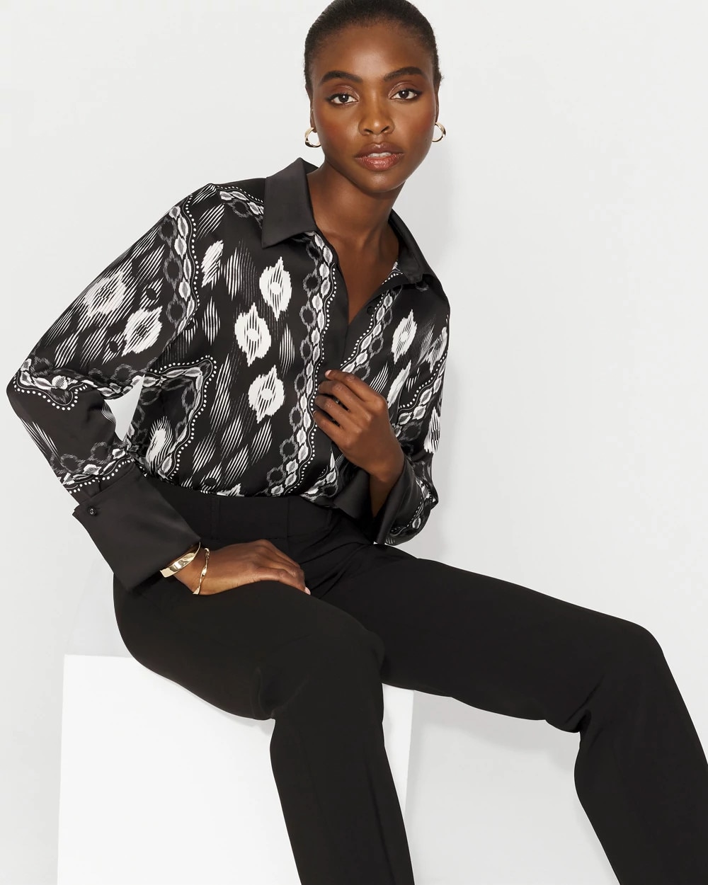 Satin Tuxedo Cuff Shirt