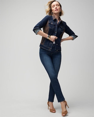 Embroidered Eyelet Denim Jacket click to view larger image.