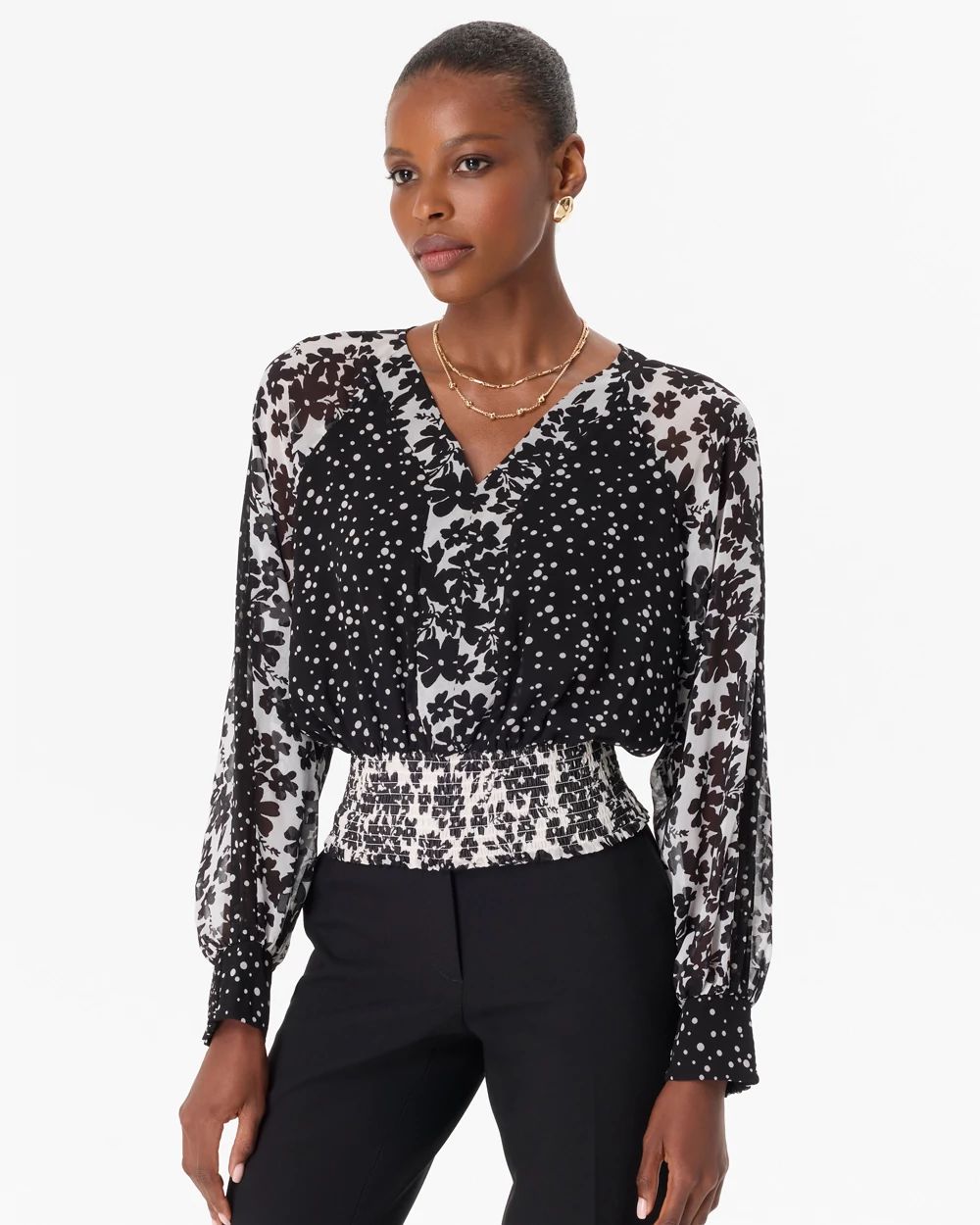 Smocked Waist Chiffon Blouse