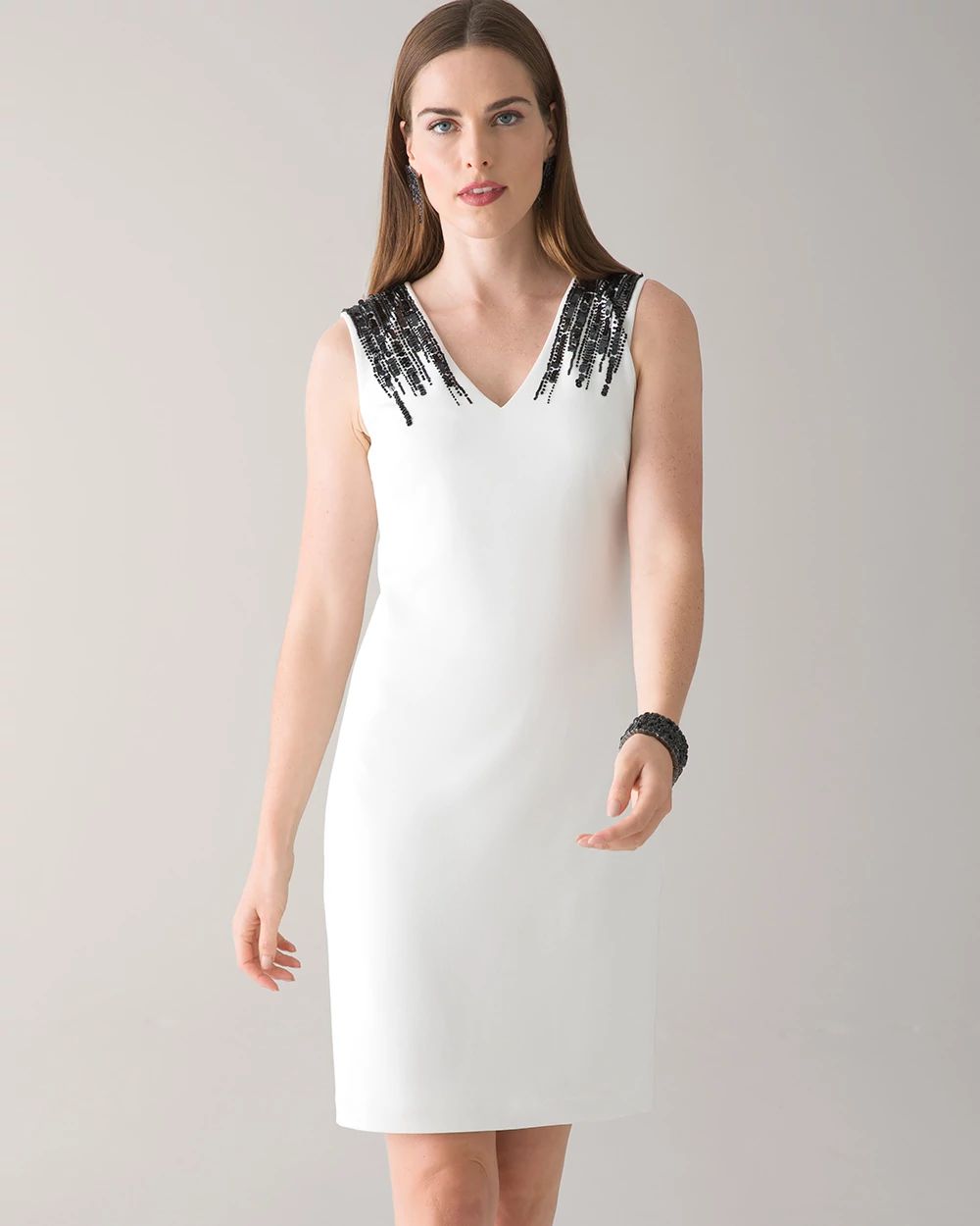 Petite Shift Dress with Embellished Shoulder click to view larger image.