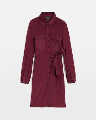Long Sleeve Matte Jersey Shirtdress With Satin click to view larger image.