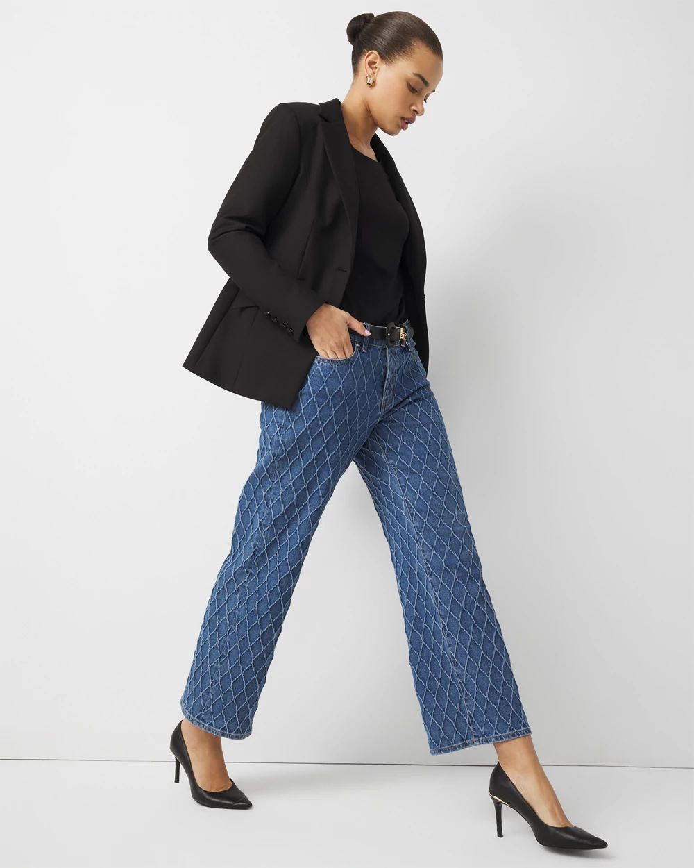 Petite Quilted Mid Rise Wide Leg Jean click to view larger image.