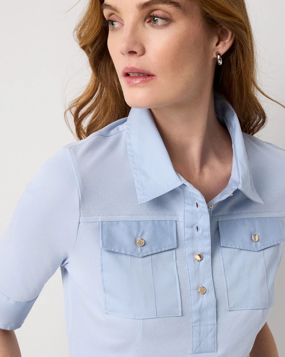 Poplin Detail Knit Polo Henley click to view larger image.