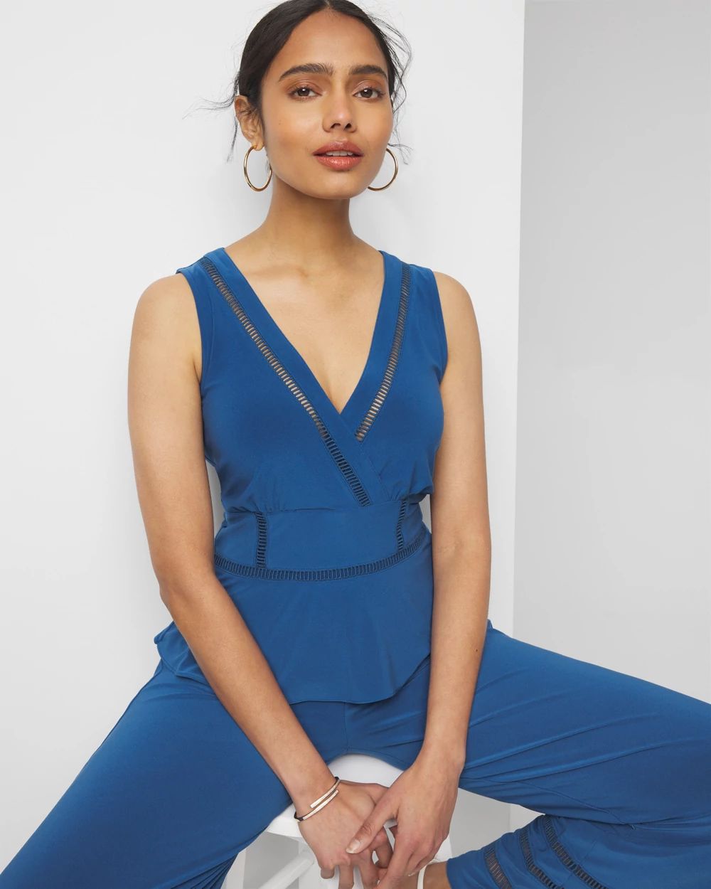Matte Jersey Ladder Trim Peplum Top