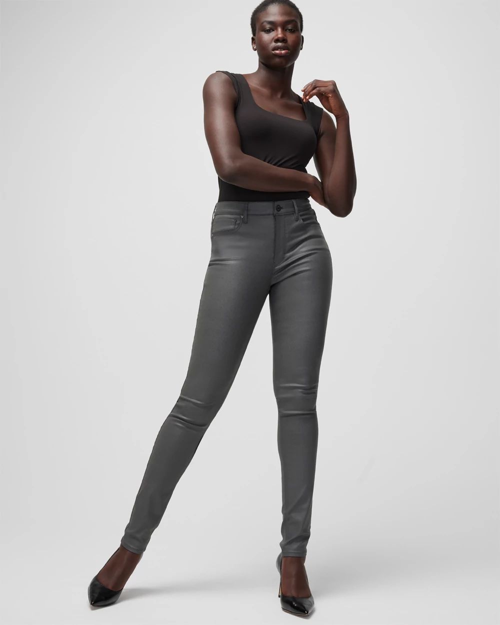 High Rise Coated Skinny Jeans