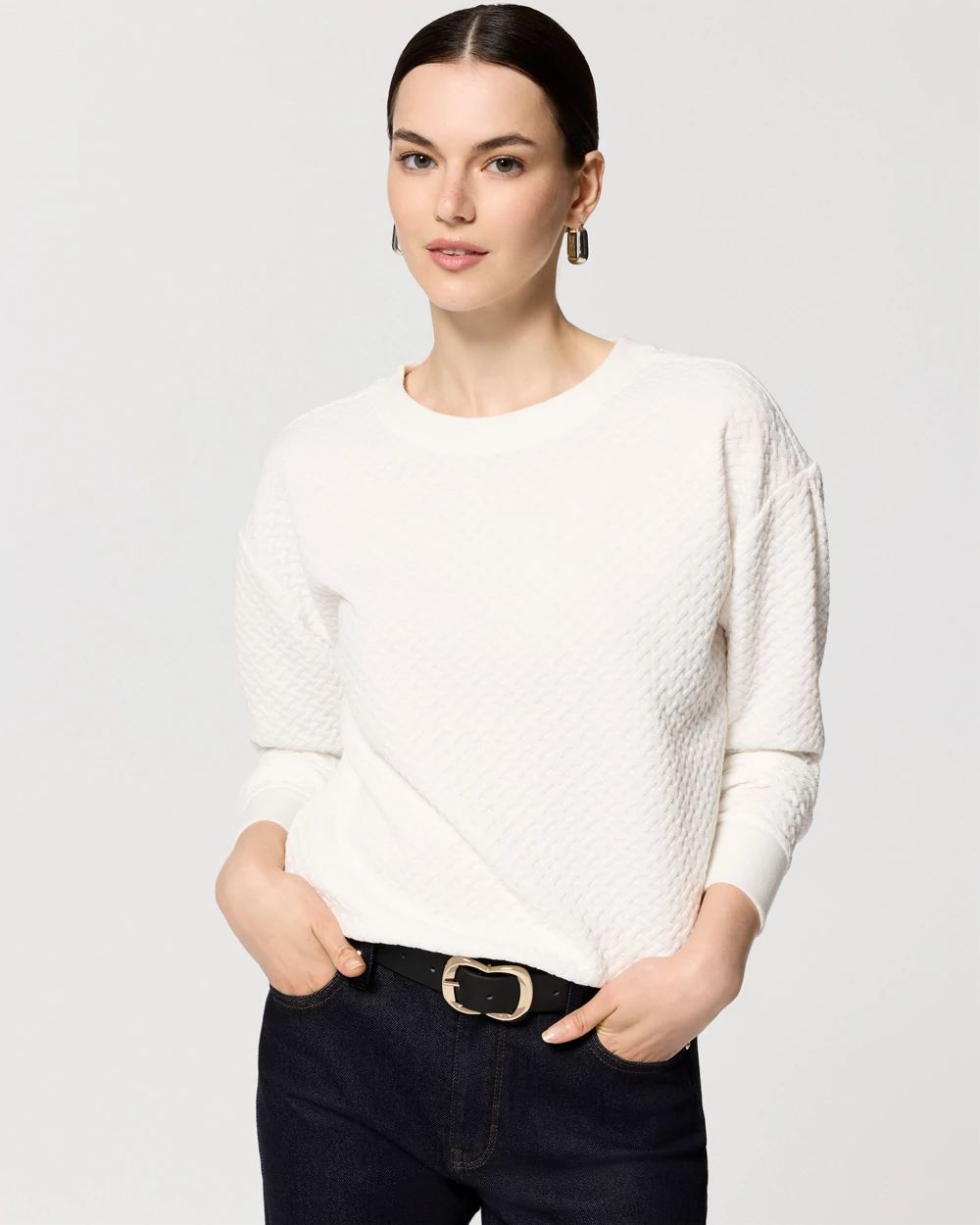 Pleated Drop Shoulder Pullover Sweater