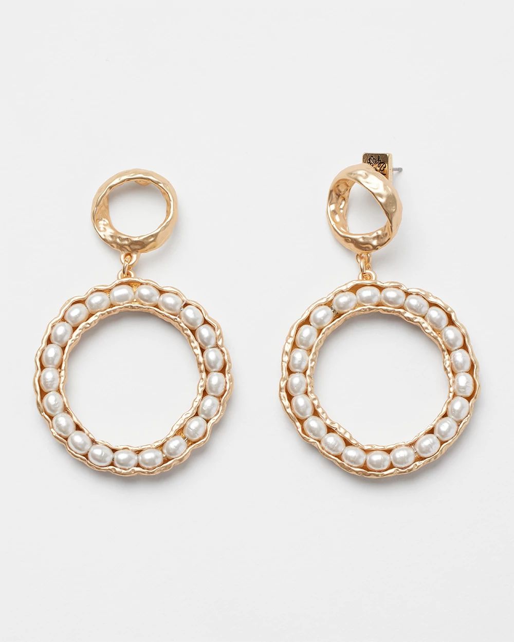 Goldtone and Faux Pearl Drop Hoop Earrings
