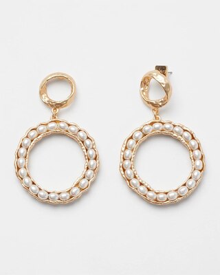 Goldtone and Faux Pearl Drop Hoop Earrings