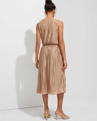 Outlet WHBM Sleeveless Pleated Satin Midi Dress click to view larger image.