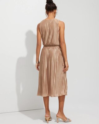 Outlet WHBM Sleeveless Pleated Satin Midi Dress