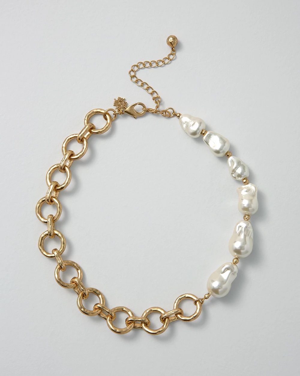 Goldtone Chain & Faux Pearl Necklace click to view larger image.