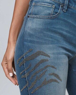Mid-Rise Beaded Slim Ankle Jeans