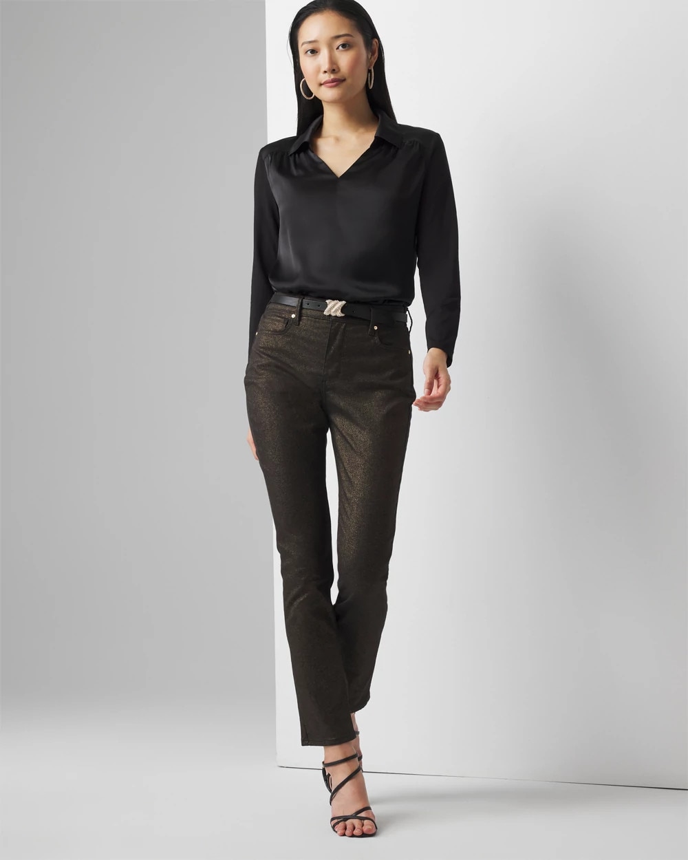 High-Rise Foiled Slim Jeans