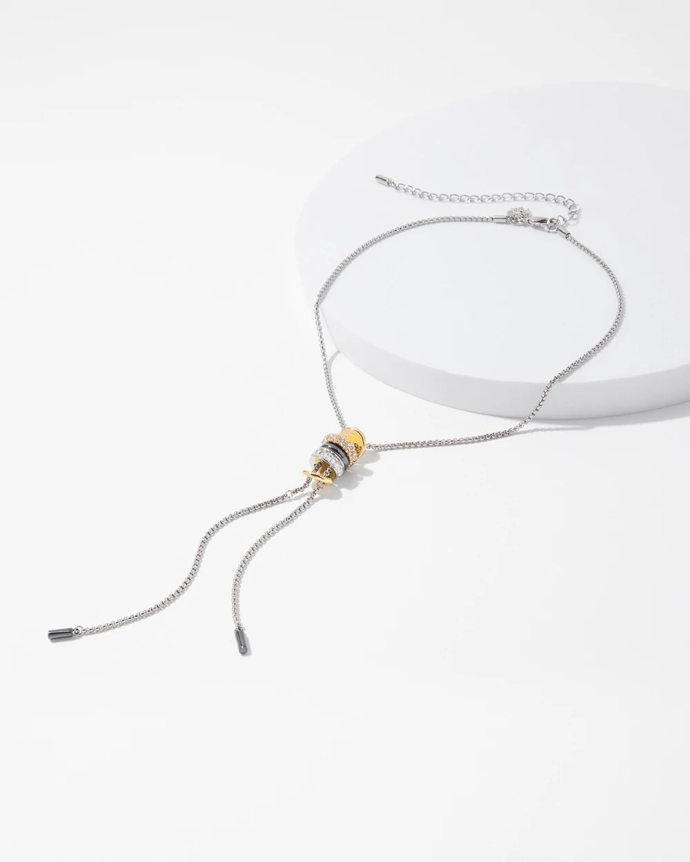 Mixed-Metal Crystal Rings Y-Necklace