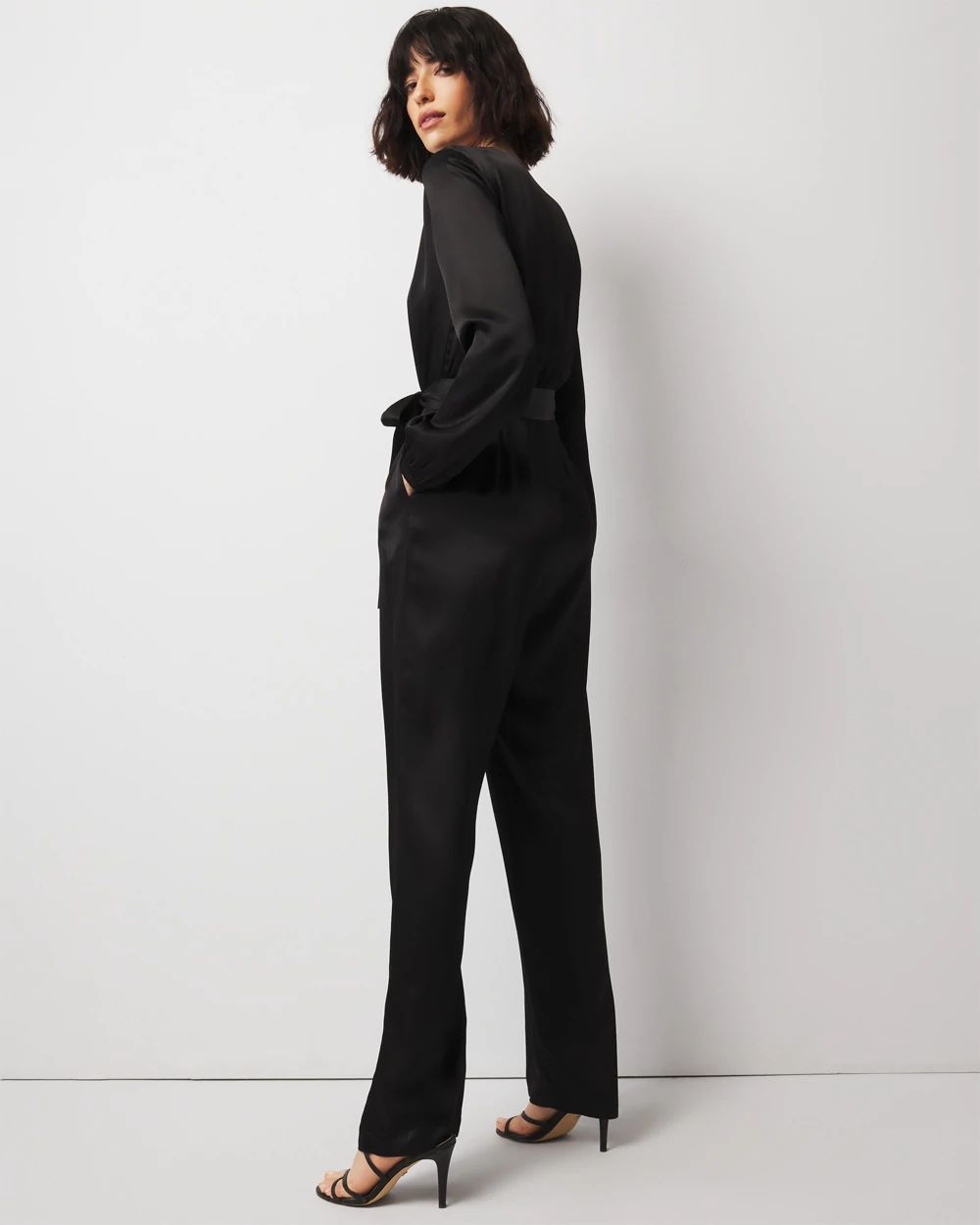 V-Neck Satin Jumpsuit click to view larger image.