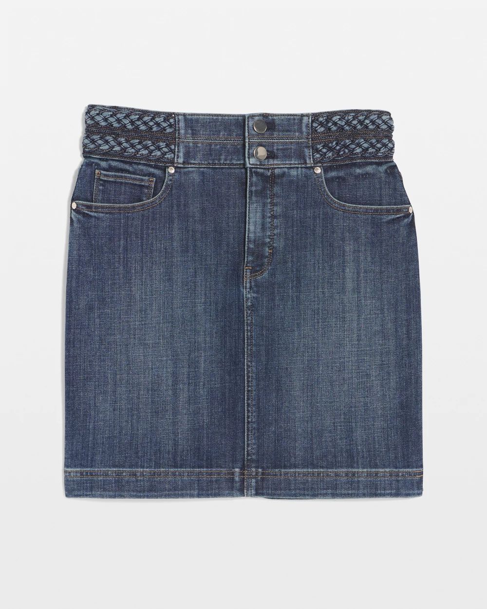 Petite Braided Denim Mini Skirt